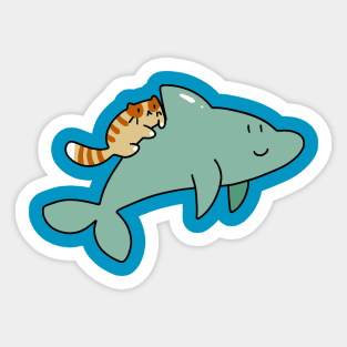 Dolphin with Orange Tabby Cat Sticker